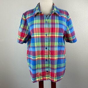 Appleseed’s Short Sleeve Plaid Button Down Shirt Size 16 EUC